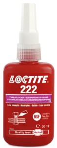 Loctite 222 50 ml purple anaerobic adhesive for metal screw threads, low strength, easy disassembly, also for adjusting screws, prevents self-loosening, ease disassembly with hand tools, P1 NSF approved