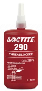 Loctite 290 250 ml zielony anaerobowy klej do zabezpieczenia gotowych metalowych gwintów śrub przed odkręceniem w skutek wibracji, niska lepkość, wnika w zamknięte połączenia, średnia / wysoka wytrzymałość, do zastosowań pomontażowych
