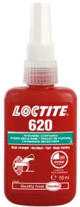 Loctite 620 50 ml anaerobic green glue for fixing coaxial parts, medium to high strength, resistant to very high temperatures up to 200 ° C, DVGW compliant, for pins, bushings, bearings