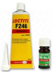 Loctite AA F246 + INI 5 activator 50ml price for 1 item, sale in packs of 10, light brown one-component acrylic structural adhesive, high viscosity, instant, resistant to vibration and heavy loads