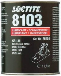 Loctite LB 8103 1 l czarny smar na bazie oleju mineralnego i MoS₂, odporny na duże obciążenia i drgania, do smarowania części ruchomych, do łożysk tocznych, ślizgowych, prowadnic i połączeń kielichowych, do +250°C