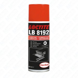 Loctite LB 8192 400 ml white dry PTFE lubricant coating, creates a slippery coating, H2 NSF approved, prevents dirt and dust from settling, protects against corrosion, anti-adhesive