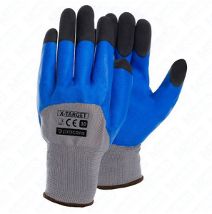X-TARGET protective work gloves, polyester-latex, flexible, durable, abrasion resistance, blue-gray-black (sizes 7,8,9,10,11 available)