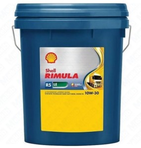 Shell Rimula R5 LE 10W-30 20L semi-synthetic heavy-duty engine oil with synthetic base oil for low emission engines, long engine life, efficient