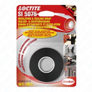 Loctite SI 5075 2,5cm x 4,27m Silikonowa taśma izolacyjno-uszczelniająca - czarna, klei się tylko sama do siebie, szybko uszczelnia węże i przewody, do napraw izolacji elektrycznej