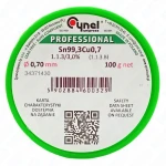 Spoiwo bezołowiowe z topnikiem Sn99,3Cu0,7-1.1.3/3.0% Ø 0.70 100 g (Cu1) do lutowania miękkiego ręcznego i automatycznego, cyna kalafoniowa 