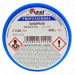 Cyna lutownicza z topnikiem Sn60Pb40-SW26/2.5% Ø 2,00 500 g, spoiwo lutownicze, przemysł elektroniczny