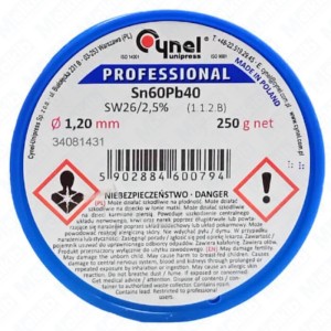 Soldering tin with flux Sn60Pb40-SW26/2.5% Ø 1.20 250 g, solder binder, electronics industry