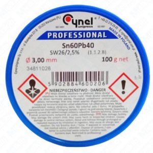 Soldering tin with flux Sn60Pb40-SW26/2.5% Ø 3.00 100 g, solder binder, electronics industry