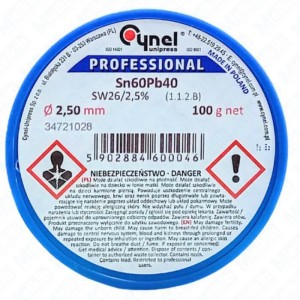 Soldering tin with flux Sn60Pb40-SW26/2.5% Ø 2.50 100 g, solder binder, electronics industry