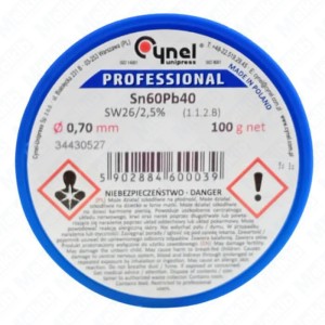 Soldering tin with flux Sn60Pb40-SW26/2.5% Ø 0.70 100 g, solder binder, electronics industry
