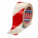 Taśma ostrzegawcza Tesa czerwono-biała 33m x 50mm do znakowania ruchomych i nieruchomych elementów, przestrzeni