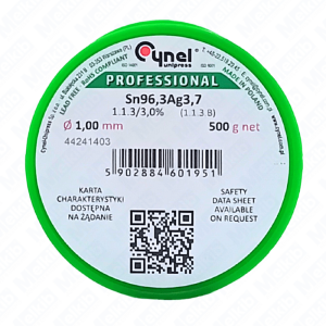 Lead-free soldering tin Sn96,3Ag3,87, 1.00 mm, 500g for electronics, precise soldering, high quality