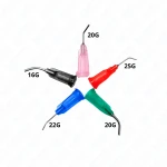 Curved metal dispensing needle, 45° 1/2" 10pcs, precise dispensing, various thicknesses, various colors