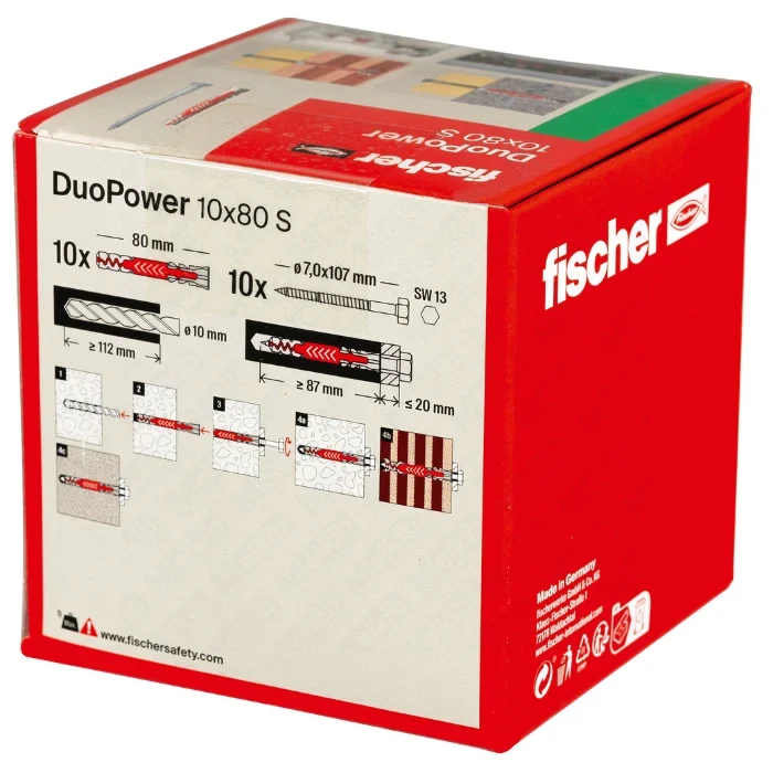 Fischer DuoPower 10 x 80 S z wkrętem 10 sztuk