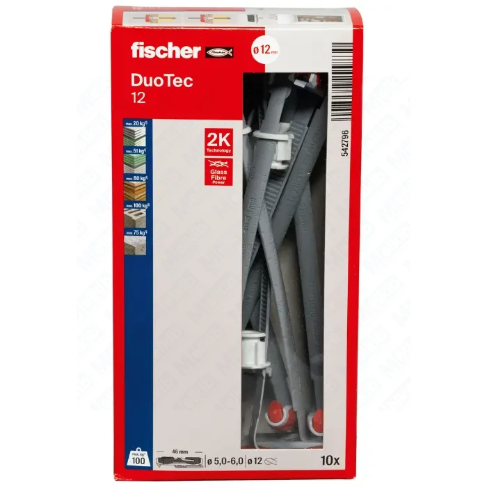 Fischer DuoTec 12, nylonowy kołek zaciskowy do płyt gipsowych