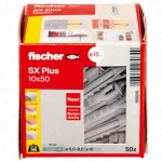 Fischer SX Plus 10x50 Plug 50szt, nylonowy kołek rozporowy do betonu, cegły, montażu przelotowego i wstępnego