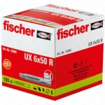Fischer Kołek uniwersalny UX 6 x 50 R z kołnierzem, nylonowy do betonu i płyt GK, 100 sztuk