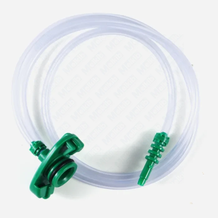 Zielony adapter do strzykawek 5 ml z wężykiem 6 mm i uszczelnieniem O-ring