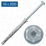 Fischer SXRL 10 × 200 FUS – kołek ramowy z wkrętem sześciokątnym, do betonu i muru, wiertło 10 mm, montaż przelotowy, ETA, długość użytkowa do 150 mm, 50 sztuk