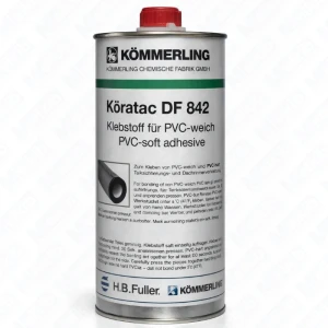 KÖRATAC DF 842 1 l, środek do zimnego zgrzewania i klejenia plastyfikowanego PVC, do folii dachowych i folii uszczelniających, bezbarwny, niskolepki, czas utwardzania ok. 24 h