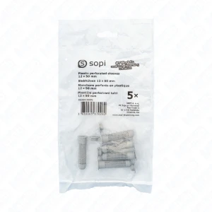 SOPI pacl tuleje perforowane z tworzywa 12 × 50 mm, 5 sztuk, tuleje do żywicy iniekcyjnej, kotwienie w pustakach i cegle perforowanej, koszulki siatkowe do podłoży drążonych, montaż w podłożach pustych
