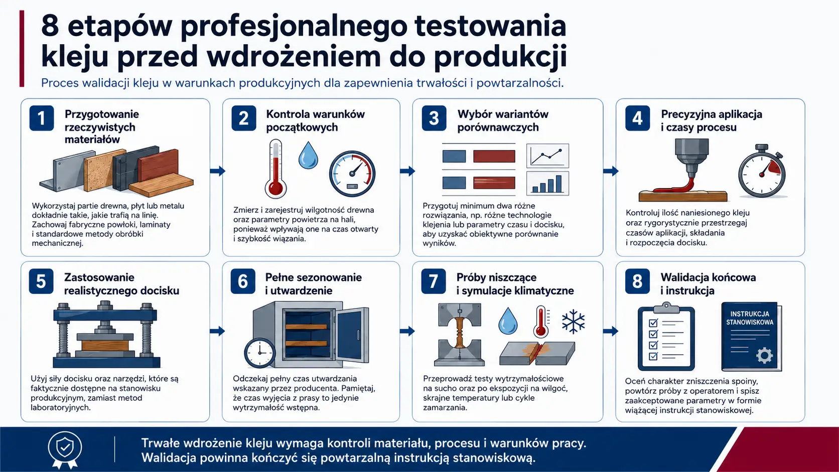 8 etapów profesjonalnego testowania klejów